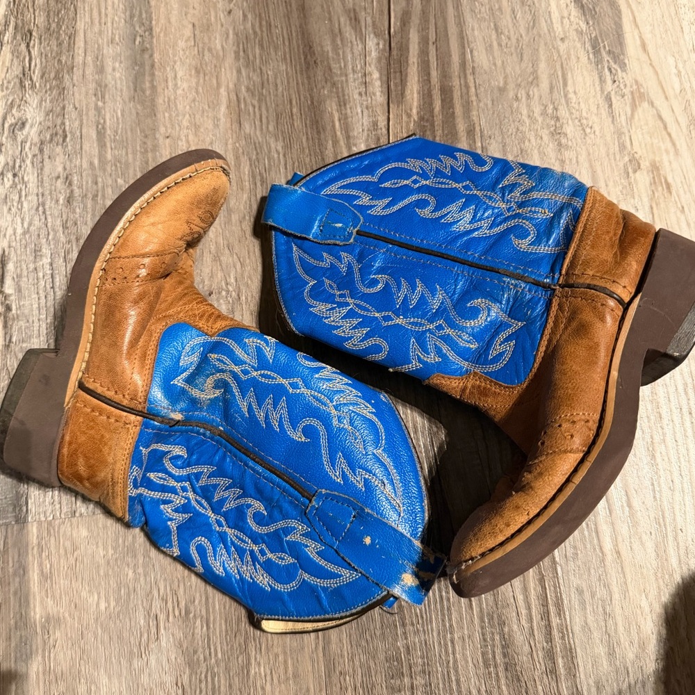 Old West Blue and Brown Western Boots Toddler 8.5